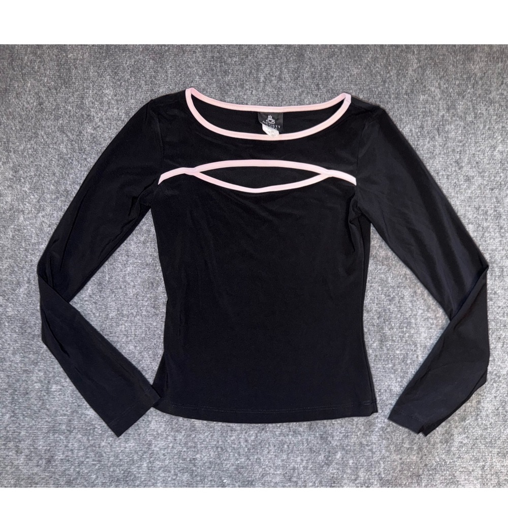 Anxiety Cafe Vintage Y2K Black Pink Cutout Long Sleeve Top Made in USA Small
